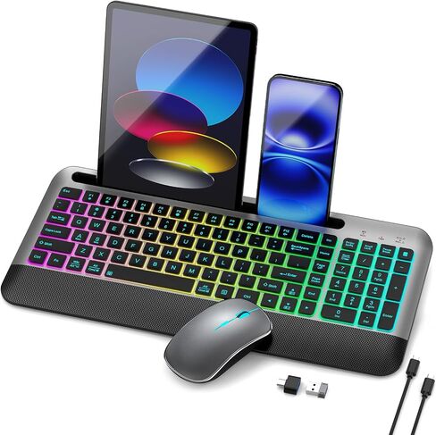 JoyAccess Wireless Keyboard و Mouse Combo Backboate - لوحة مفاتيح هادئة مضغوطة مع الماوس RGB ، قابلة لإعادة الشحن ، الماوس لوحة مفاتيح اللاسلكي المحمولة ل MAC ، Windows ، الكمبيوتر المحمول (Space Gray) in Kuwait
