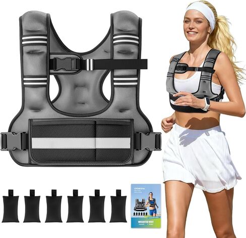 Adjustable Weighted Vest for Women, 6-12lb U-Shaped Weight Vest with 6 Iron Sand Bags, Rucking Vest with Extended Shoulder Pads & Plus Pockets for Running, Walking and Strength Training in Kuwait