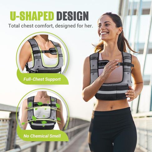 Adjustable Weighted Vest for Women, 6-12lb U-Shaped Weight Vest with 6 Iron Sand Bags, Rucking Vest with Extended Shoulder Pads & Plus Pockets for Running, Walking and Strength Training in Kuwait
