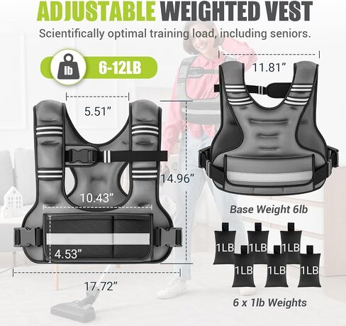 Adjustable Weighted Vest for Women, 6-12lb U-Shaped Weight Vest with 6 Iron Sand Bags, Rucking Vest with Extended Shoulder Pads & Plus Pockets for Running, Walking and Strength Training in Kuwait