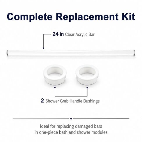 Acrylic Shower Bar Replacement - 24 Inch Clear Rod with 2 Grab Handle Bushings, Plastic Dowels for One-Piece Bath Module Repair and DIY Projects-Clear-1 Rod in Kuwait