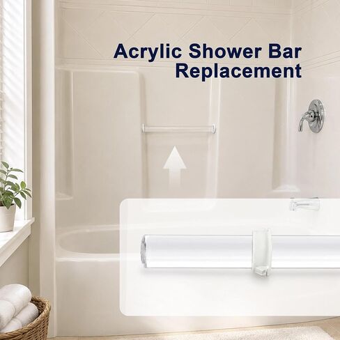Acrylic Shower Bar Replacement - 24 Inch Clear Rod with 2 Grab Handle Bushings, Plastic Dowels for One-Piece Bath Module Repair and DIY Projects-Clear-1 Rod in Kuwait