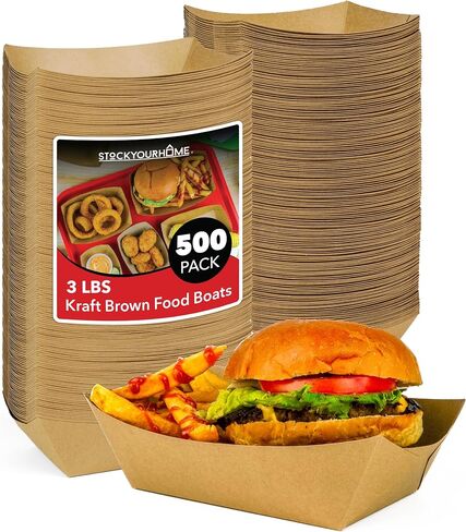 [250 Pack] Medium Disposable Brown Kraft Paper Food Trays, 1-Lb Concession Tray, Serving Boats for Party Snacks, Taco Bar, Seafood, Nachos Plates in Kuwait