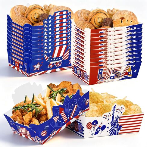 24 Pcs 4th of July Snack Bowls, July 4th Disposable Food Trays, Patriotic Themed Birthday Party Decorations in Kuwait