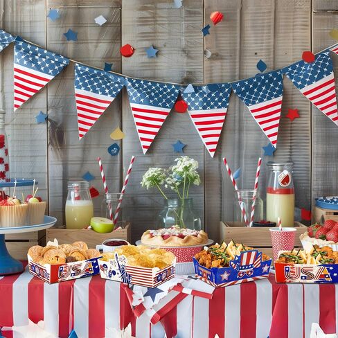 24 Pcs 4th of July Snack Bowls, July 4th Disposable Food Trays, Patriotic Themed Birthday Party Decorations in Kuwait