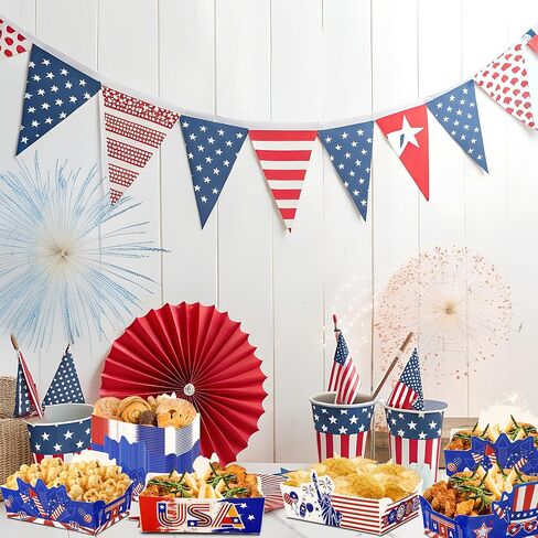 24 Pcs 4th of July Snack Bowls, July 4th Disposable Food Trays, Patriotic Themed Birthday Party Decorations in Kuwait