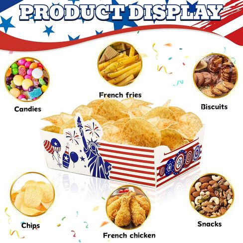 24 Pcs 4th of July Snack Bowls, July 4th Disposable Food Trays, Patriotic Themed Birthday Party Decorations in Kuwait