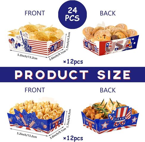 24 Pcs 4th of July Snack Bowls, July 4th Disposable Food Trays, Patriotic Themed Birthday Party Decorations in Kuwait