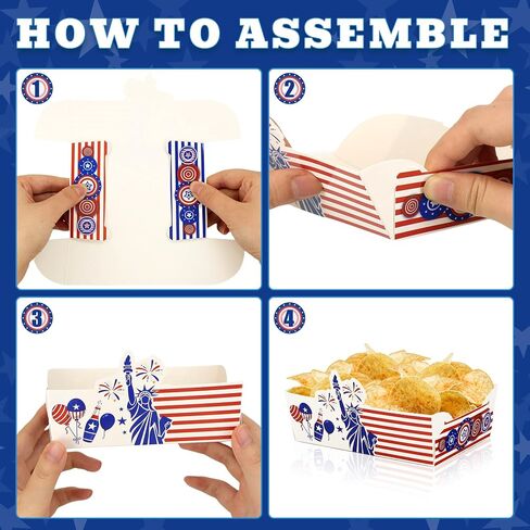 24 Pcs 4th of July Snack Bowls, July 4th Disposable Food Trays, Patriotic Themed Birthday Party Decorations in Kuwait