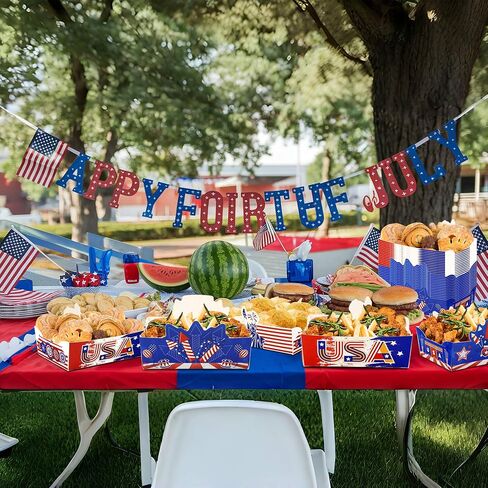 24 Pcs 4th of July Snack Bowls, July 4th Disposable Food Trays, Patriotic Themed Birthday Party Decorations in Kuwait
