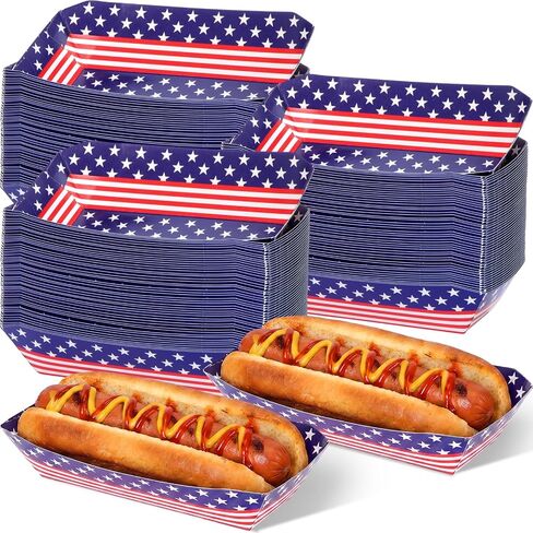 50 Pcs 4th of July Hot Dog Food Trays 5.5 x 1.77 Inch Patriotic Paper Hot Dog Tray Independence Day Disposable Food Boats for 250th Anniversary Memorial Day Veteran Party Supply in Kuwait