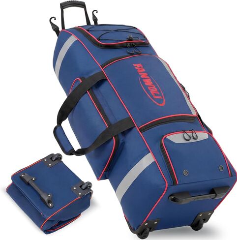 Fanwoli 81L Rolling Baseball Bag with Wheels, Softball Catchers Gear Bags for 4 Bats (Fits Up To 34"), Separate Shoe Compartment, Safety Reflective Strip, Fence Hook, Foldable T-Bag for Youth & Adult in Kuwait
