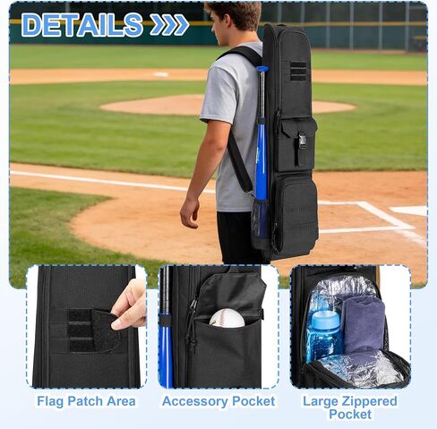 DSLEAF Baseball Bat Bag Holds up to 6 Bats, Large Capacity Softball Bat Bag with Back Fence Hook and Adjuastbale Shoulder Straps for Men and Women in Kuwait
