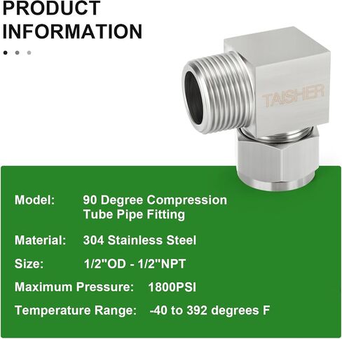 TAISHER 2PCS 304 Stainless Steel Square 90 Degree Compression Tube Pipe Fitting Connector, 1/2" Tube OD x 1/2" NPT Male Adapter in Kuwait