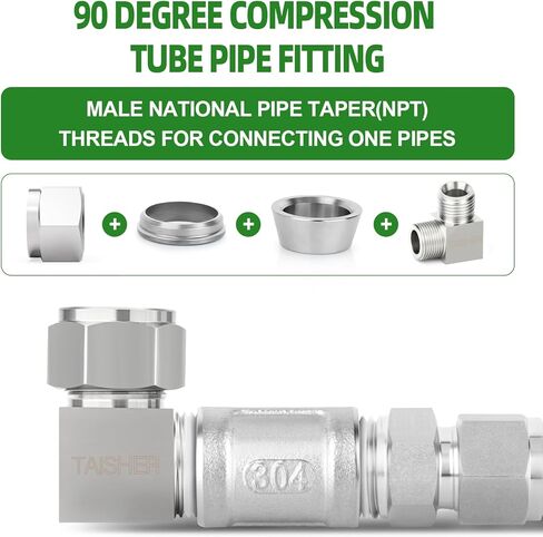 TAISHER 2PCS 304 Stainless Steel Square 90 Degree Compression Tube Pipe Fitting Connector, 1/2" Tube OD x 1/2" NPT Male Adapter in Kuwait