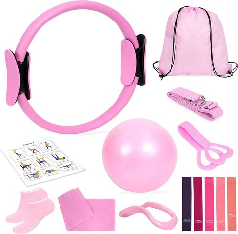 Home Pilates Essentials Kit for Women, Pilates Kit for Home Workouts, Pilates Equipment with Figure 8 Resistance Band, 14" Magic Circle, Yoga Ring, Pilates Accessories Set for Starter Workout in Kuwait