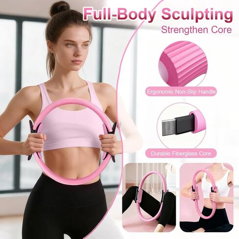 Home Pilates Essentials Kit for Women, Pilates Kit for Home Workouts, Pilates Equipment with Figure 8 Resistance Band, 14" Magic Circle, Yoga Ring, Pilates Accessories Set for Starter Workout in Kuwait