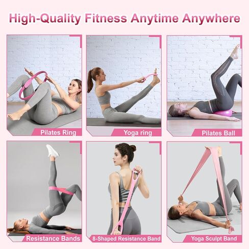 Home Pilates Essentials Kit for Women, Pilates Kit for Home Workouts, Pilates Equipment with Figure 8 Resistance Band, 14" Magic Circle, Yoga Ring, Pilates Accessories Set for Starter Workout in Kuwait