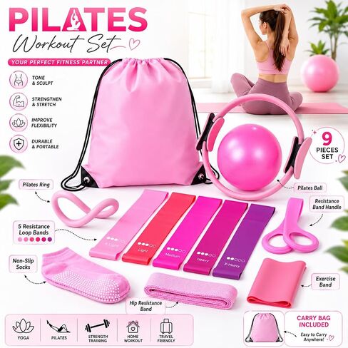 Pilates Kit - Pilate Resistance Training Kit - Lightweight Pilates Equipment for Home Workouts - Stretching Core Exercise Balance Fitness and Full Body Workout Routines in Kuwait