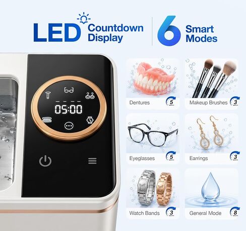 Ultrasonic Jewelry Cleaner Machine, 6 Cleaning Modes with Digital Timer, 48KHz Ultra Sonic Cleaner for Retainer Ring Glasses Watch Denture, 13.5oz 304 Stainless Steel Tank in Kuwait