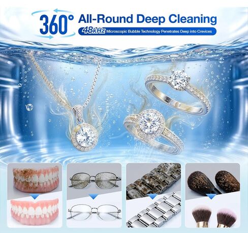 Ultrasonic Jewelry Cleaner Machine, 6 Cleaning Modes with Digital Timer, 48KHz Ultra Sonic Cleaner for Retainer Ring Glasses Watch Denture, 13.5oz 304 Stainless Steel Tank in Kuwait