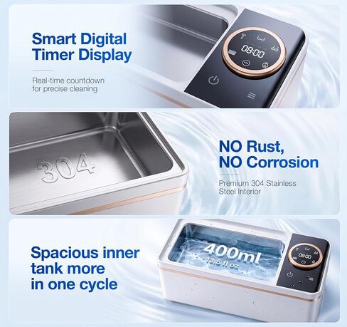 Ultrasonic Jewelry Cleaner Machine, 6 Cleaning Modes with Digital Timer, 48KHz Ultra Sonic Cleaner for Retainer Ring Glasses Watch Denture, 13.5oz 304 Stainless Steel Tank in Kuwait
