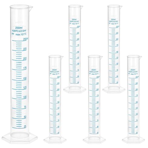 QWORK 6-Pack Plastic Graduated Cylinders, 250ml Science Hydrometer Test Tube Cylinder, Dual Marking Lines, Measuring Cylinder with Pour Spout in Kuwait