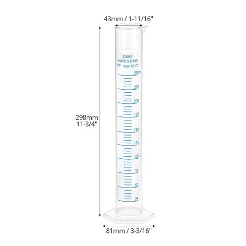 QWORK 6-Pack Plastic Graduated Cylinders, 250ml Science Hydrometer Test Tube Cylinder, Dual Marking Lines, Measuring Cylinder with Pour Spout in Kuwait