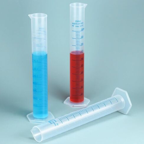 QWORK 6-Pack Plastic Graduated Cylinders, 250ml Science Hydrometer Test Tube Cylinder, Dual Marking Lines, Measuring Cylinder with Pour Spout in Kuwait