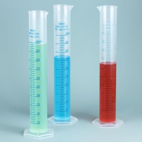 QWORK 6-Pack Plastic Graduated Cylinders, 250ml Science Hydrometer Test Tube Cylinder, Dual Marking Lines, Measuring Cylinder with Pour Spout in Kuwait