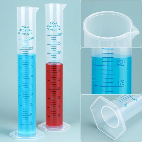 QWORK 6-Pack Plastic Graduated Cylinders, 250ml Science Hydrometer Test Tube Cylinder, Dual Marking Lines, Measuring Cylinder with Pour Spout in Kuwait
