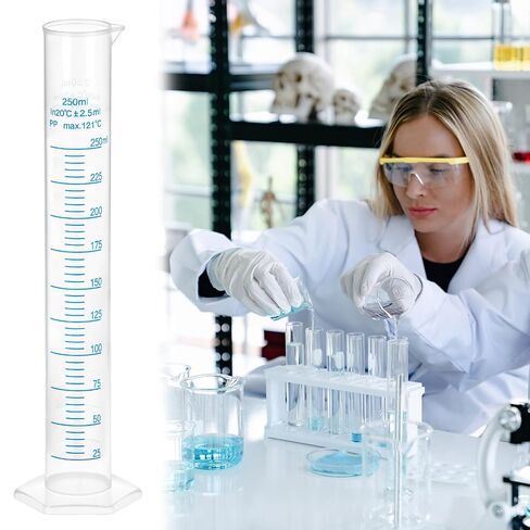 QWORK 6-Pack Plastic Graduated Cylinders, 250ml Science Hydrometer Test Tube Cylinder, Dual Marking Lines, Measuring Cylinder with Pour Spout in Kuwait