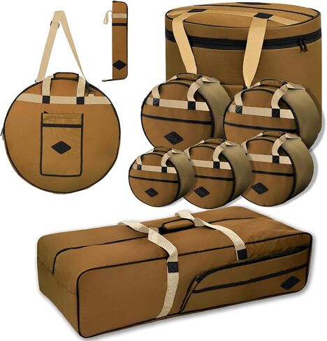 JBK 9-Piece Professional Drum Bag Set, Canvas Twill Cotton Retro Style, Bass Drum Bags, Cases & Covers Portable Storage for Gigs & Travel in Kuwait