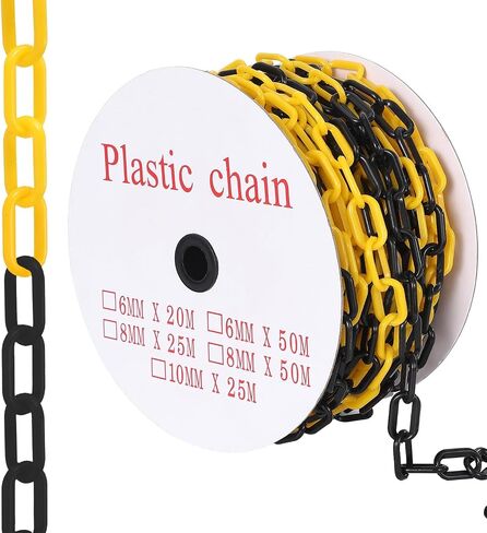 120 FT Yellow Plastic Chain Links, Safety Chain with 25 Hooks, Plastic Barrier Chains for Crowd Control, Parking Driveways Queue Lines Construction Sites UV Resistant in Kuwait