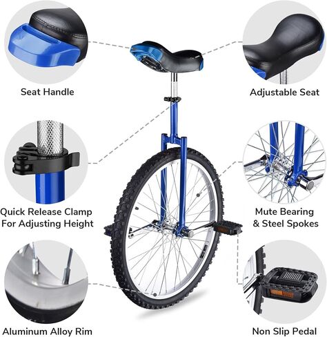 WinSpin 24" Inch Wheel Unicycle Circus Bike Leakproof Butyl Tire Wheel Cycling Outdoor Sports Fitness Exercise Health Blue in Kuwait