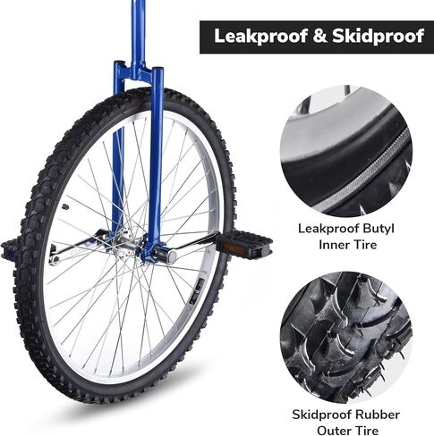 WinSpin 24" Inch Wheel Unicycle Circus Bike Leakproof Butyl Tire Wheel Cycling Outdoor Sports Fitness Exercise Health Blue in Kuwait