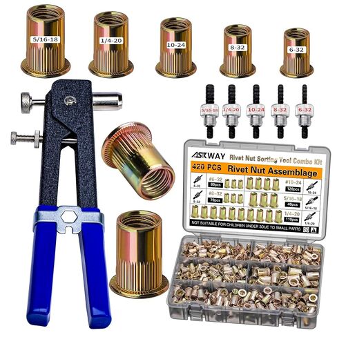 ASKWAY SAE Rivet Nut Tool 420pcs Imperial Carbon Steel Rivet Nut Tool Kit, （5/16-18、1/4-20、10-24、8-32、6-32）, Suitable for Furnitur, Automotive, Marine and Industrial Applications in Kuwait