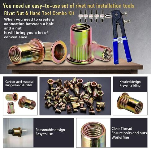 ASKWAY SAE Rivet Nut Tool 420pcs Imperial Carbon Steel Rivet Nut Tool Kit, （5/16-18、1/4-20、10-24、8-32、6-32）, Suitable for Furnitur, Automotive, Marine and Industrial Applications in Kuwait