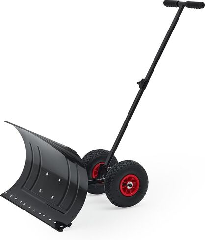 Heavy Duty Rolling Snow Shovel with Wheels - 29in Wide Adjustable Angle Steel Blade & Handle - Ergonomic Snow Pusher for Driveway, Sidewalk, Patio - Easy Push Removal Tool in Kuwait