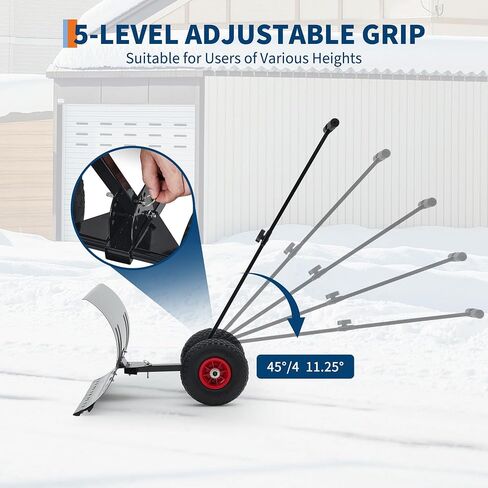 Heavy Duty Rolling Snow Shovel with Wheels - 29in Wide Adjustable Angle Steel Blade & Handle - Ergonomic Snow Pusher for Driveway, Sidewalk, Patio - Easy Push Removal Tool in Kuwait