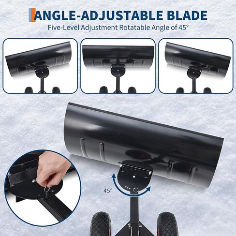 Heavy Duty Rolling Snow Shovel with Wheels - 29in Wide Adjustable Angle Steel Blade & Handle - Ergonomic Snow Pusher for Driveway, Sidewalk, Patio - Easy Push Removal Tool in Kuwait