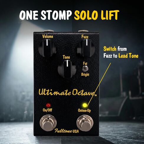 دواسة جيتار Fulltone Ultimate Octave Fuzz مع Octave Up، مفتاح سمين/مشرق، ترانزستور BC108، تجاوز حقيقي، مصنوع يدويًا في الولايات المتحدة الأمريكية، أسود in Kuwait