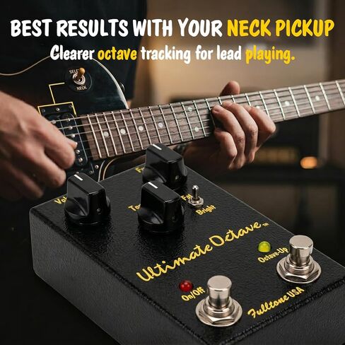 دواسة جيتار Fulltone Ultimate Octave Fuzz مع Octave Up، مفتاح سمين/مشرق، ترانزستور BC108، تجاوز حقيقي، مصنوع يدويًا في الولايات المتحدة الأمريكية، أسود in Kuwait