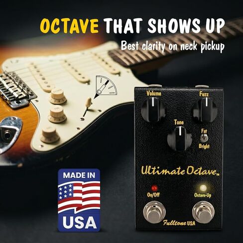 دواسة جيتار Fulltone Ultimate Octave Fuzz مع Octave Up، مفتاح سمين/مشرق، ترانزستور BC108، تجاوز حقيقي، مصنوع يدويًا في الولايات المتحدة الأمريكية، أسود in Kuwait