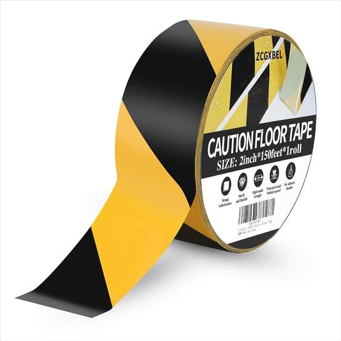 2" x 150ft Black and Yellow Caution Floor Tape Roll, High Adhesive Heavy Duty Safety Tape for Warehouse Aisle Stairs Walls in Kuwait