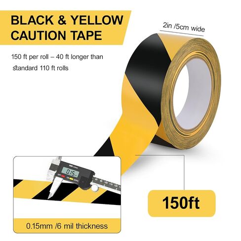 2" x 150ft Black and Yellow Caution Floor Tape Roll, High Adhesive Heavy Duty Safety Tape for Warehouse Aisle Stairs Walls in Kuwait