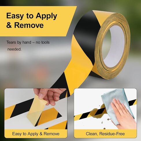2" x 150ft Black and Yellow Caution Floor Tape Roll, High Adhesive Heavy Duty Safety Tape for Warehouse Aisle Stairs Walls in Kuwait