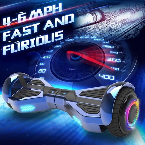 Starship Electric Hoverboard with Bluetooth Speaker, Chrome Color Self Balancing Scooters with Science Fiction Design and 6.5 inch LED Wheels (Chrome Blue) in Kuwait