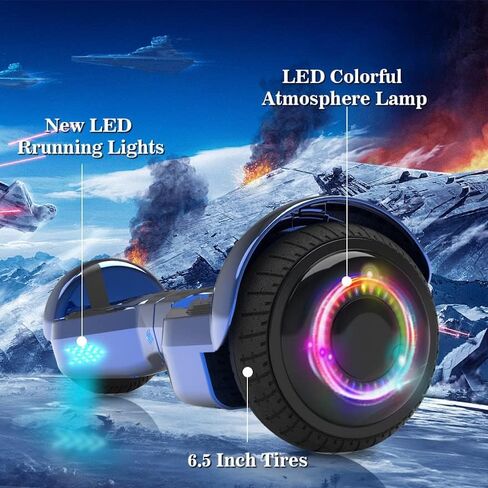 Starship Electric Hoverboard with Bluetooth Speaker, Chrome Color Self Balancing Scooters with Science Fiction Design and 6.5 inch LED Wheels (Chrome Blue) in Kuwait