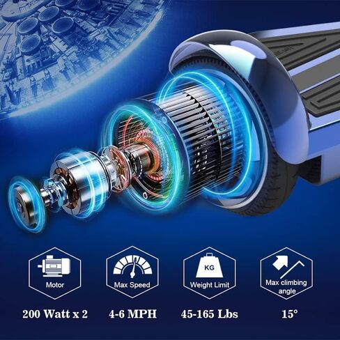 Starship Electric Hoverboard with Bluetooth Speaker, Chrome Color Self Balancing Scooters with Science Fiction Design and 6.5 inch LED Wheels (Chrome Blue) in Kuwait
